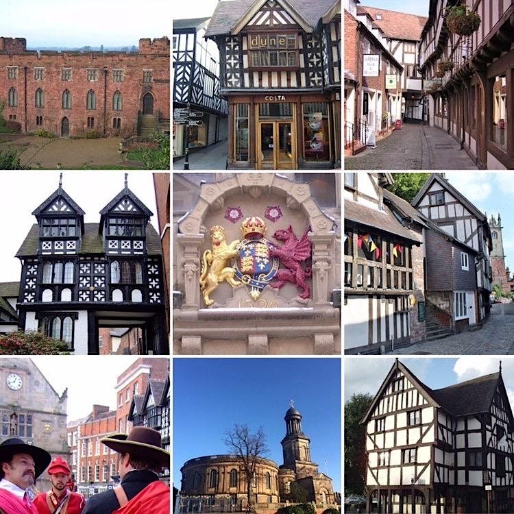 Tudor Buildings in The Medieval Heart of Shrewsbury with  Bear Steps Hall