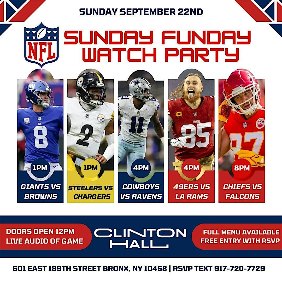 Sunday Funday NFL Football Watch Party at Clinton Hall BX