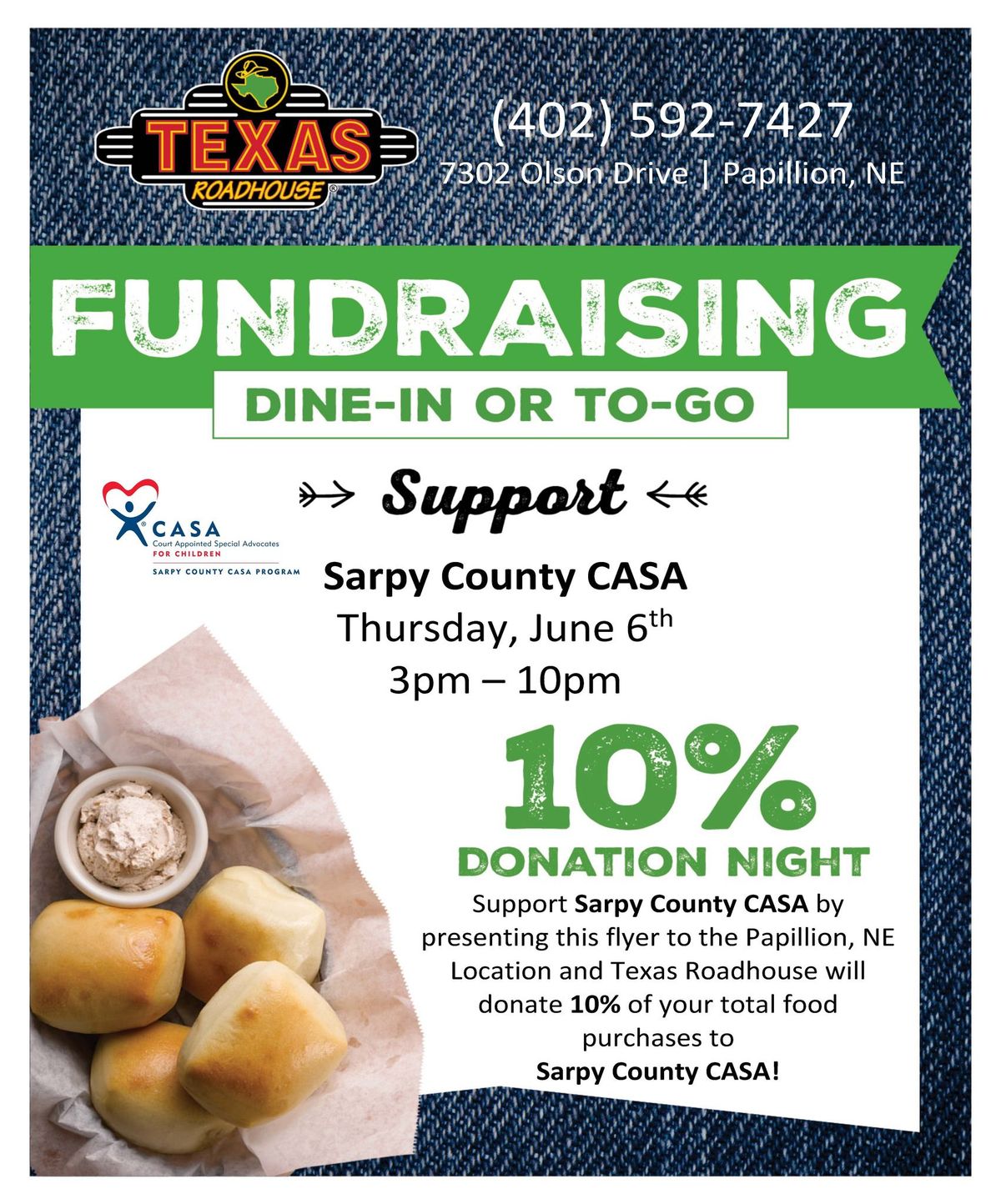 Dine to Donate with Texas Roadhouse for Sarpy County CASA 
