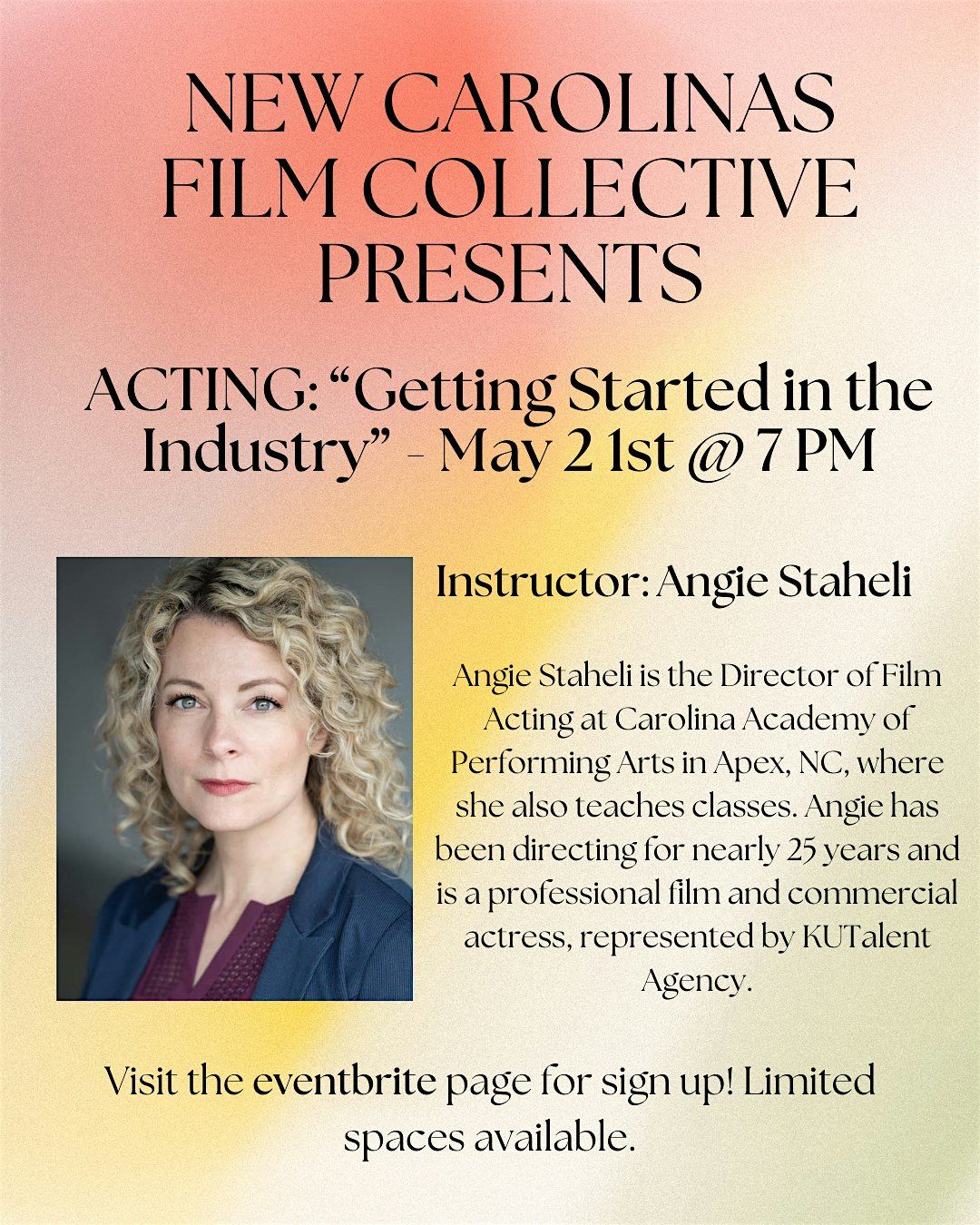 NCFC Workshops: "Acting: Getting Started in the Industry" by Angie Staheli