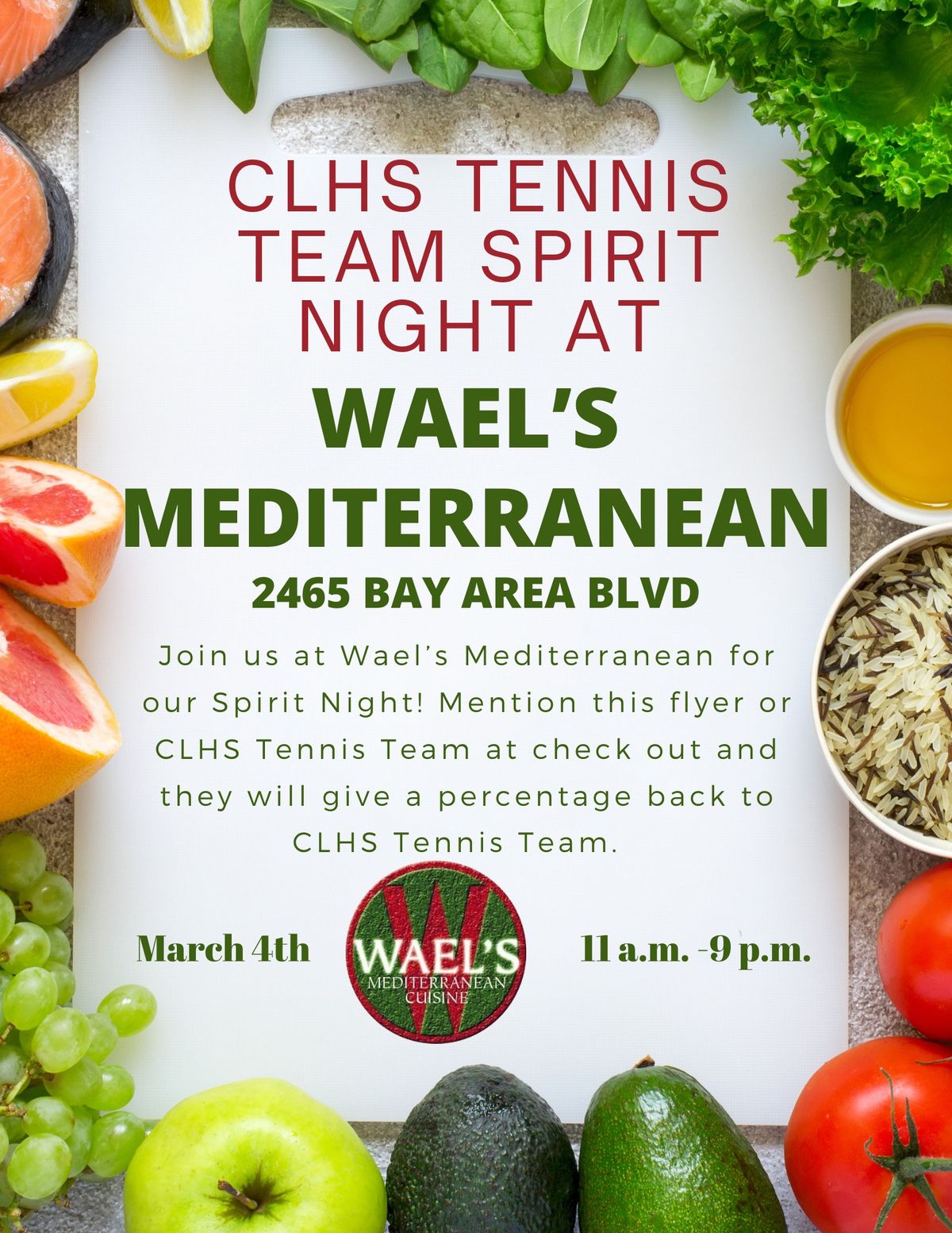 CLHS Tennis Spirit Night 