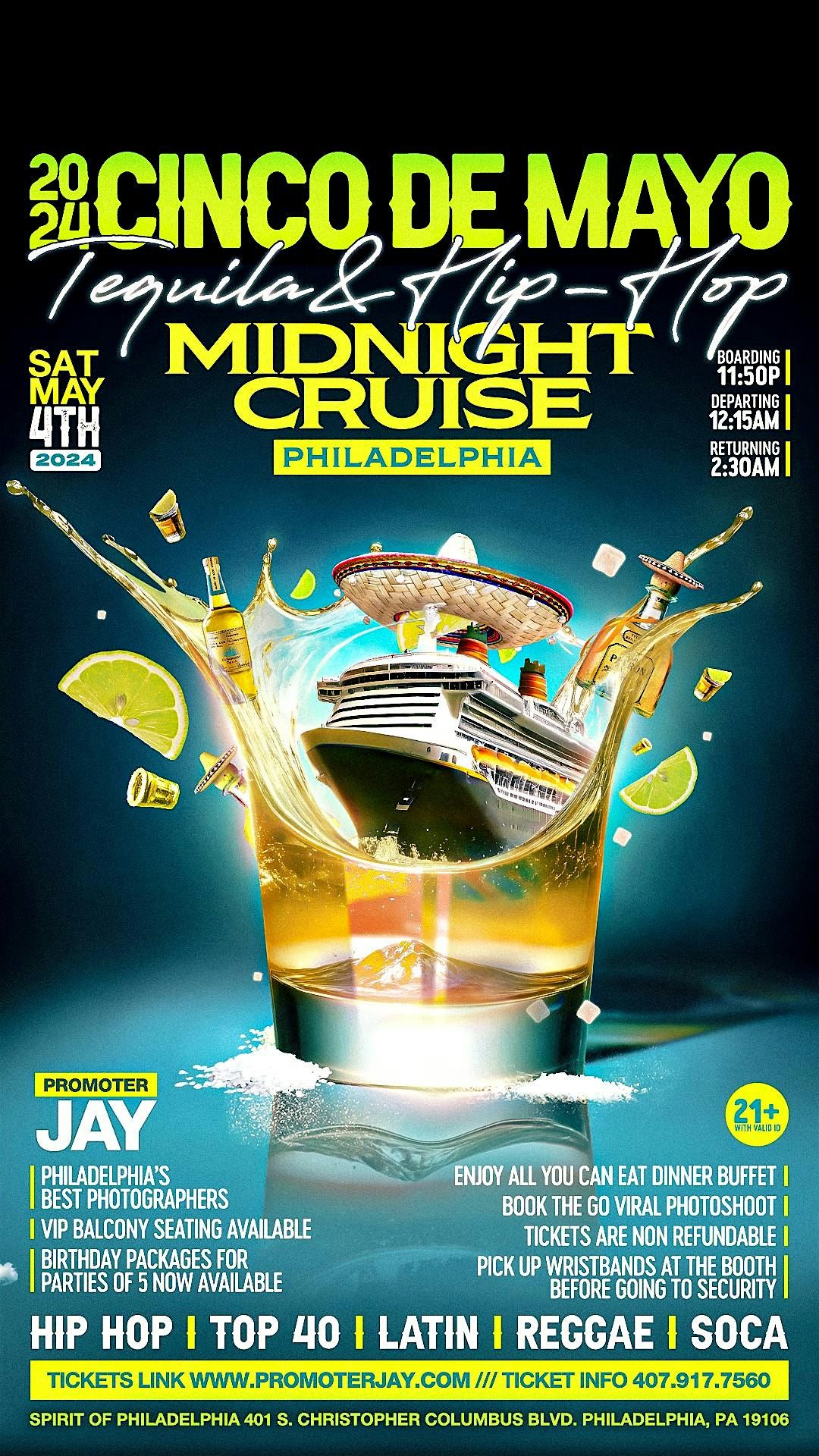 2024 Cinco De Mayo Tequila  and Hip Hop Midnight Cruise Philadelphia