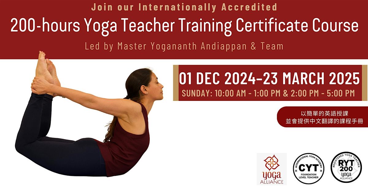 200-hours Yoga Teacher Training Certificate Course (Sunday Morning and Afternoon)