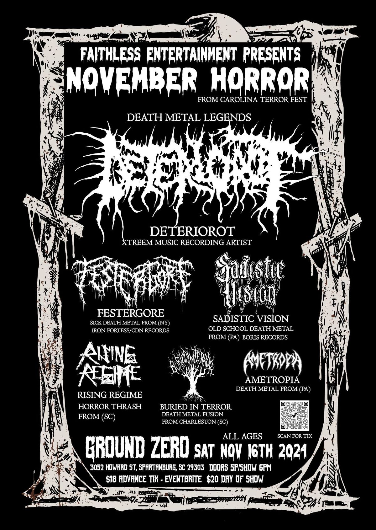 DETERIOROT+ FESTERGORE + Guests - November Horror Fest at Ground Zero SC - Nov 16th 2024