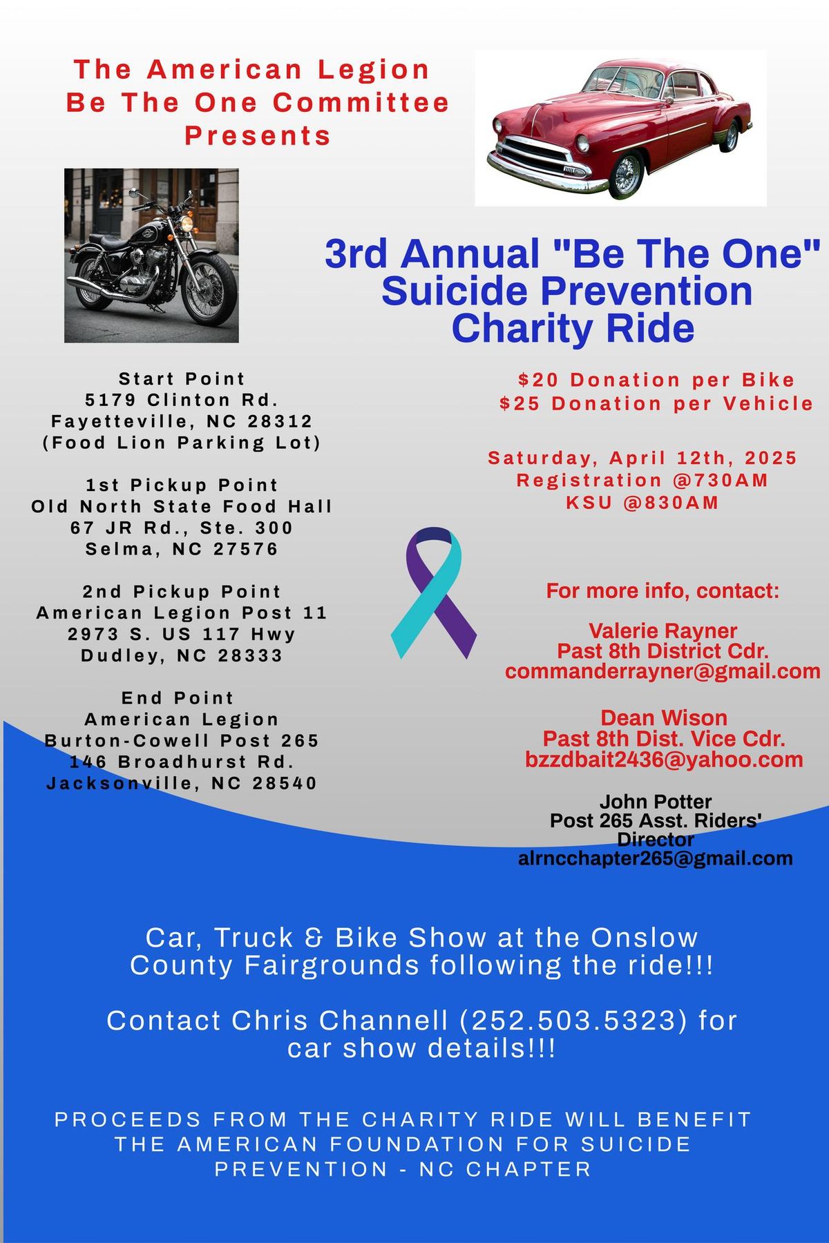 3rd Annual "Be the One" Suicide Prevention Charity Ride with Car\/Truck\/Jeep & Bike Show