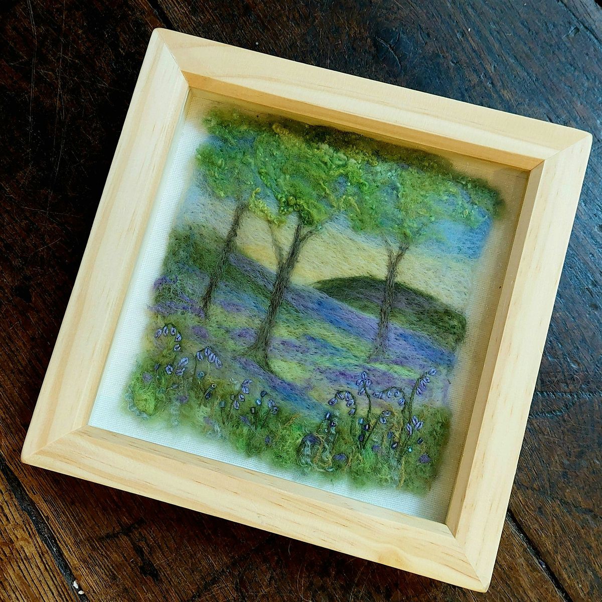 Felted Bluebell Woods - needle felted and embroidered picture