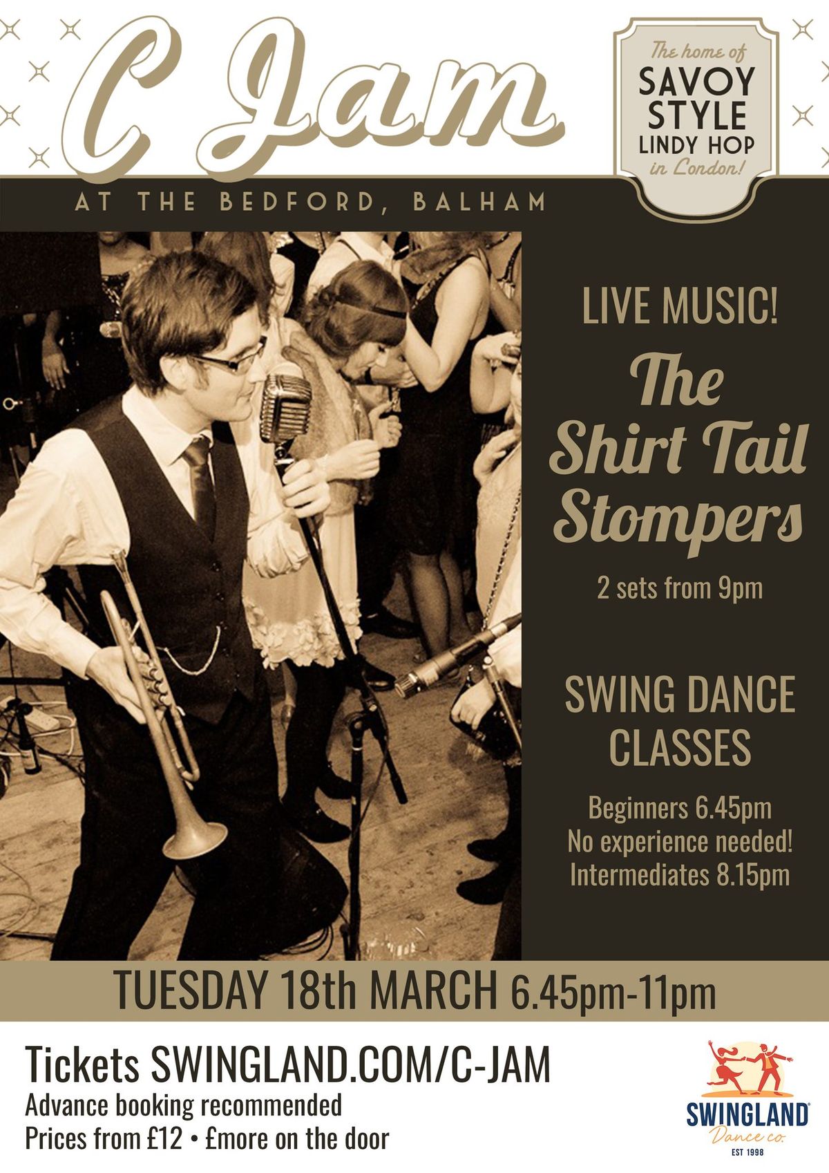 \ud83d\udd25LIVE MUSIC NIGHT! Shirt Tail Stompers - C Jam @ The Bedford - Lindy hop classes and dancing