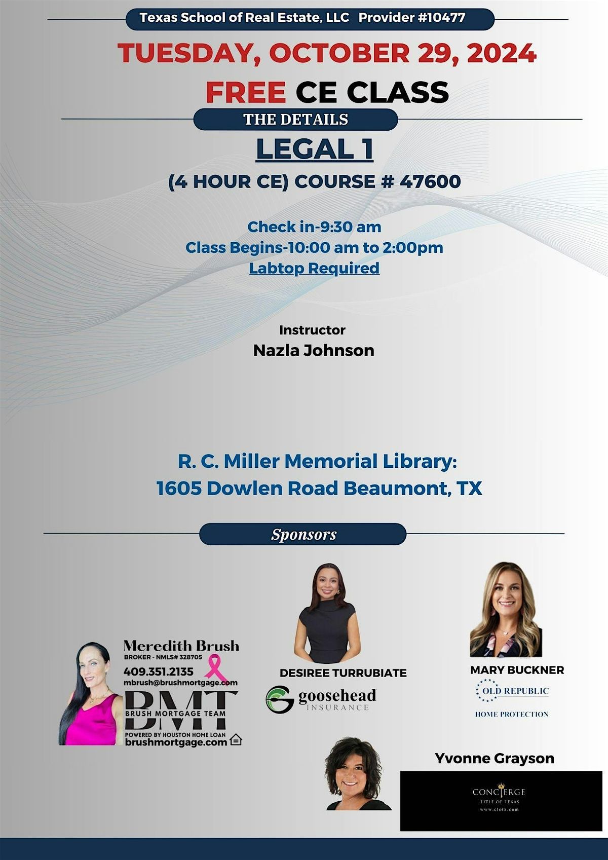 FREE - Legal 1 Realtor Continue Education - Beaumont, Texas