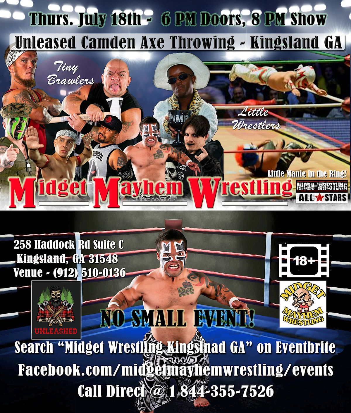 Midget Mayhem Wrestling Rips Through the Ring!  Kingsland, GA 18+