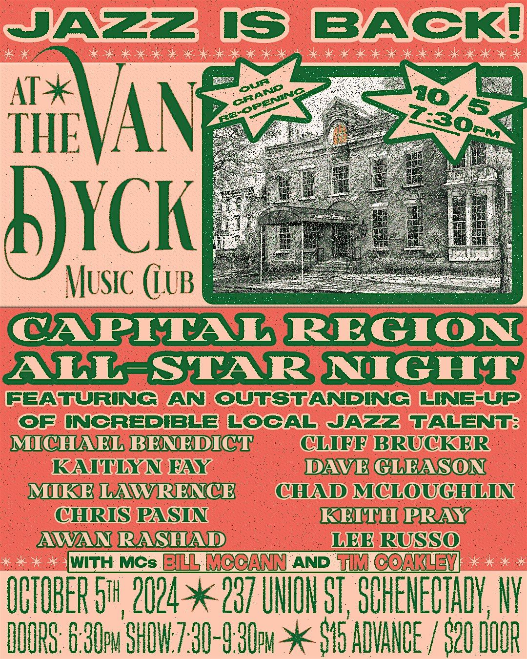 JAZZ IS BACK! - Capital Region All-Star Night at the Van Dyck