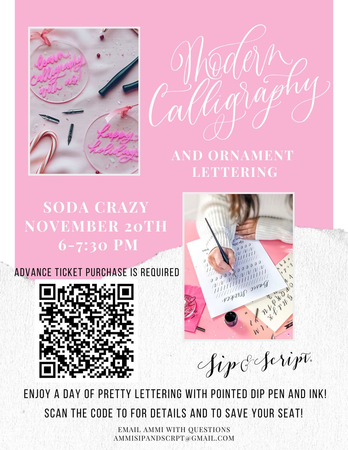 Modern Calligraphy & Ornament Lettering for Beginners at Soda Crazy