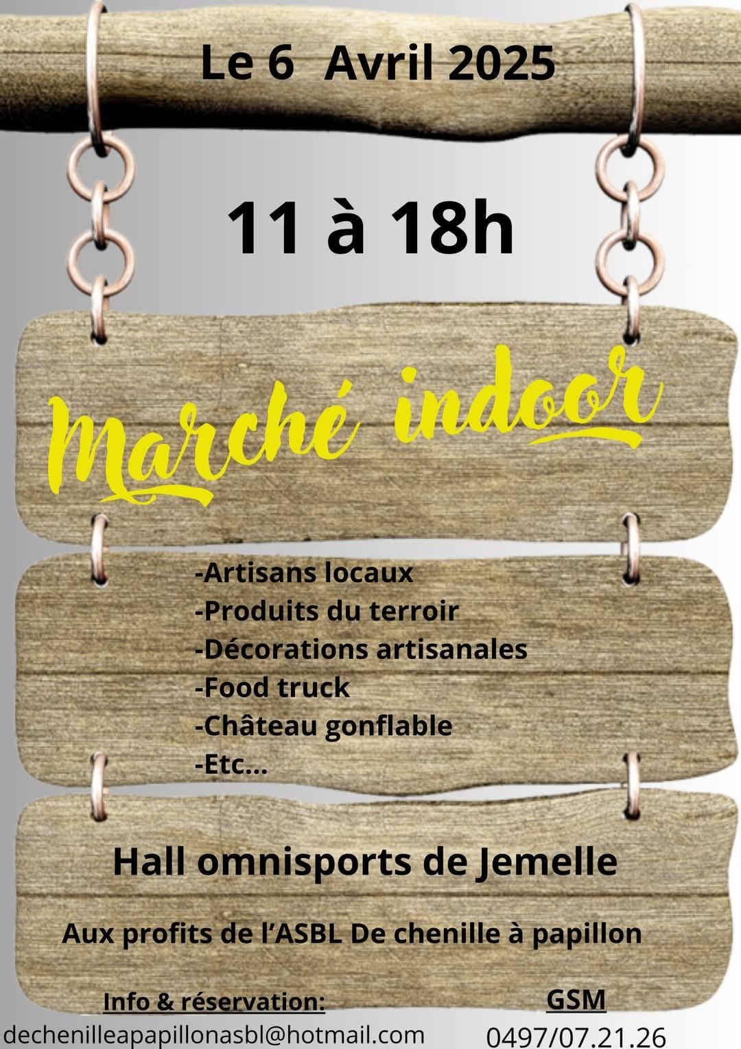 March\u00e9 Indoor aux profits de l'Asbl de chenille \u00e0 papillon \ud83d\udc1b\ud83e\udd8b