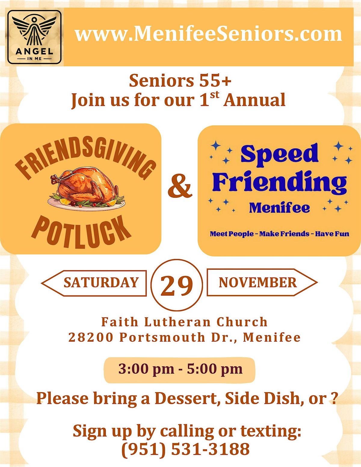 Seniors 55+  Friendsgiving Potluck Dinner & Speed Friending Event