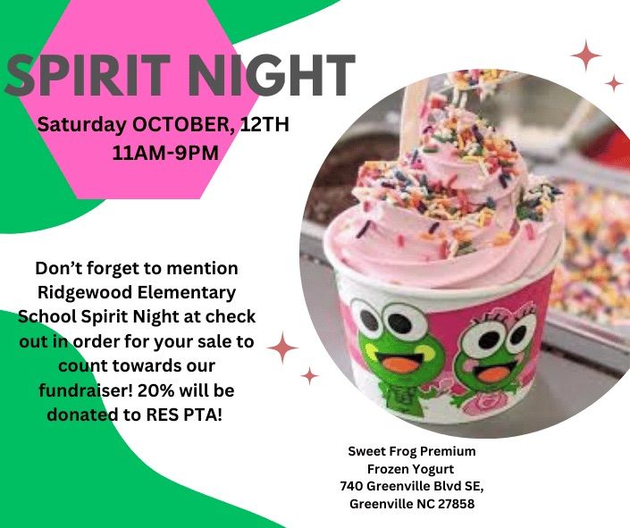 Sweet Frog Premium Frozen Yogurt Spirit Night 