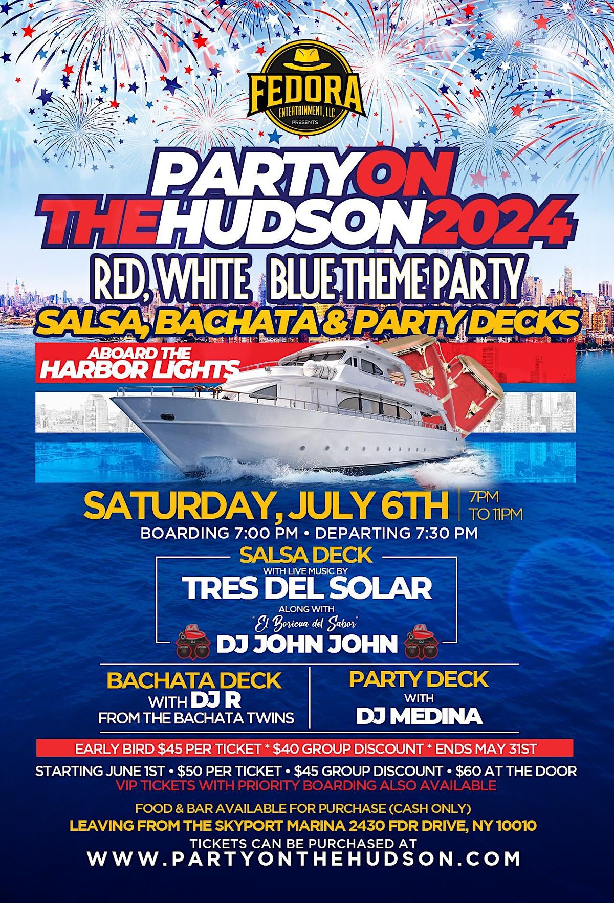 Party On The Hudson RED, WHITE & BLUE THEME PARTY with 3 Decks of Music