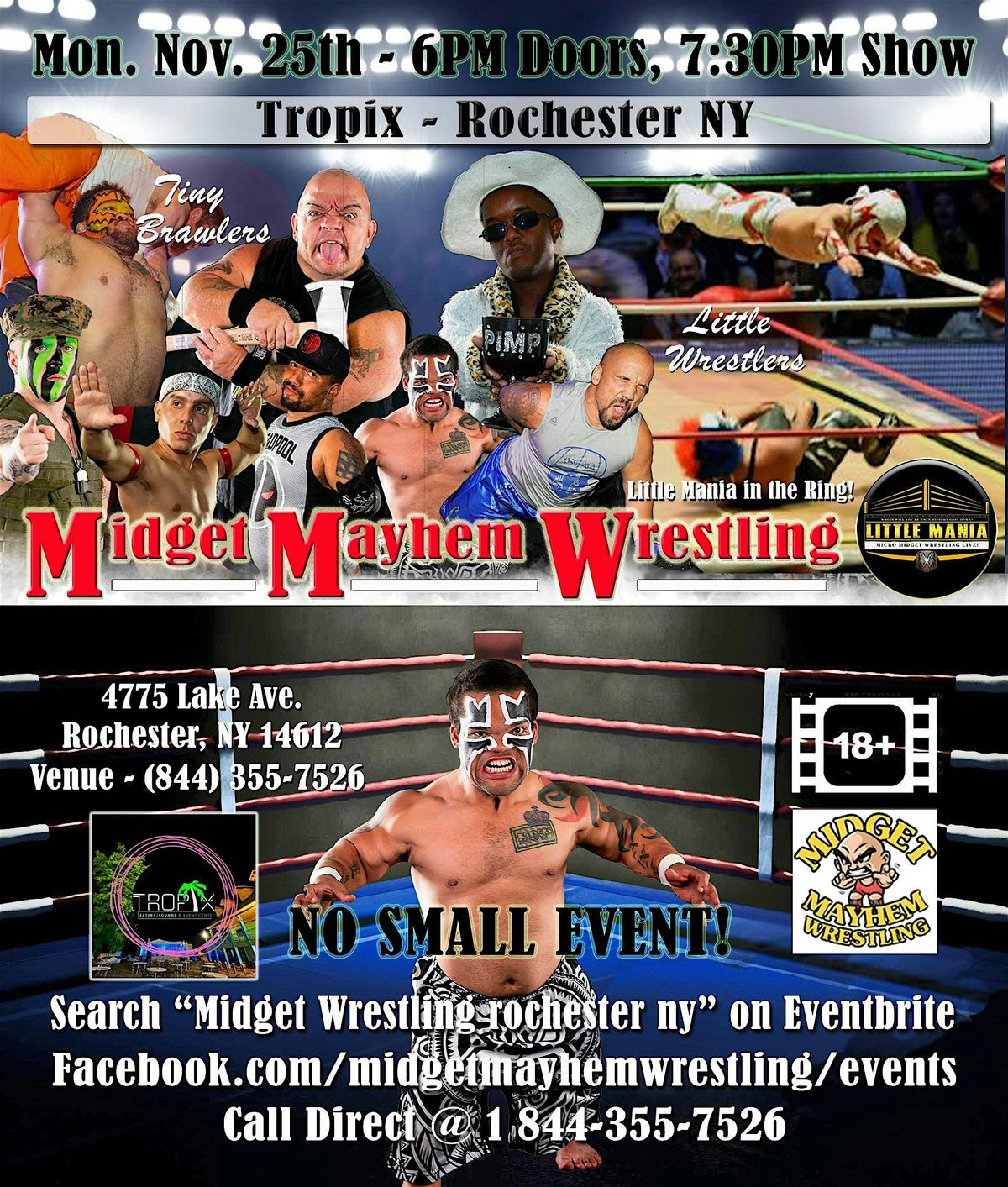 Midget Mayhem Wrestling Rips Through the Ring! Rochester NY 18+