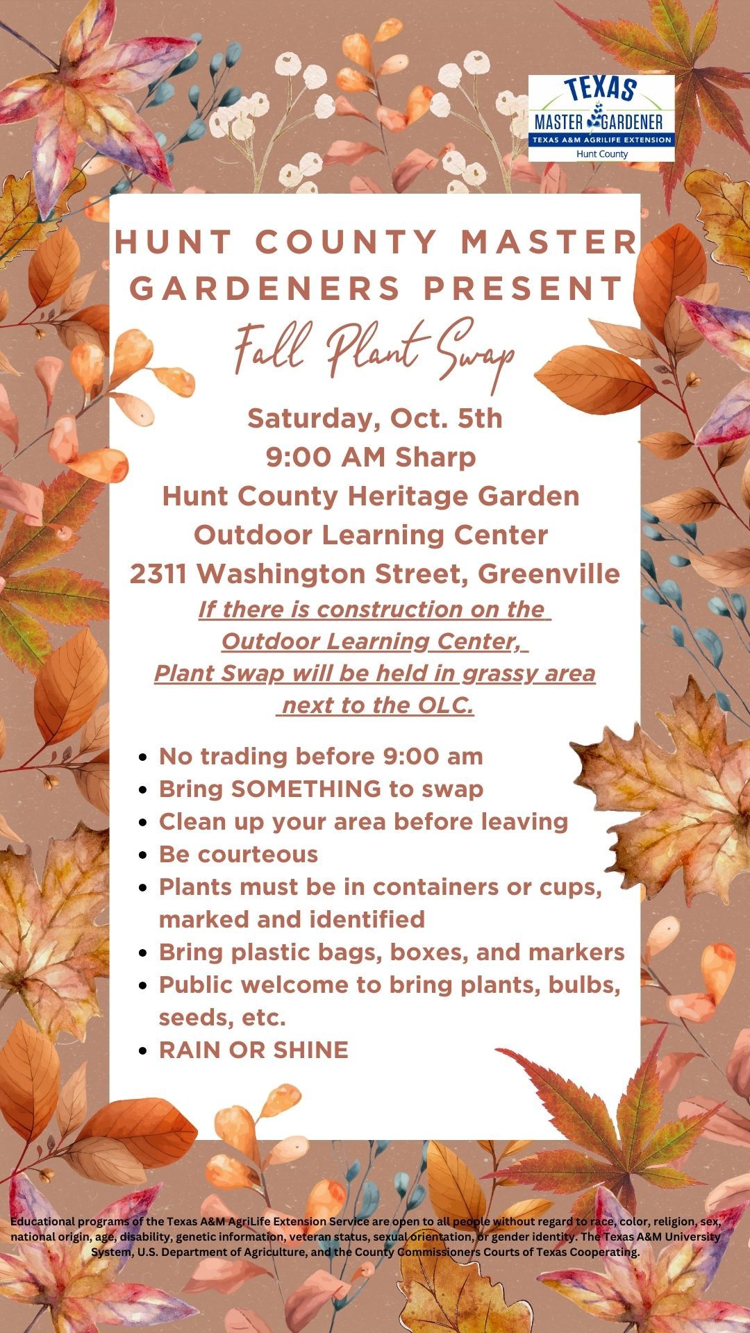 Hunt County Master Gardeners Present Fall Plant Swap