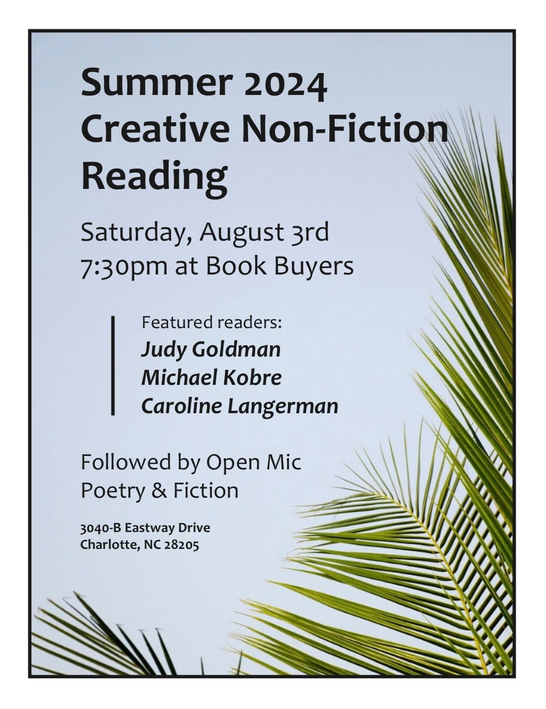 Book Buyers\u2019 Summer Creative Nonfiction Reading