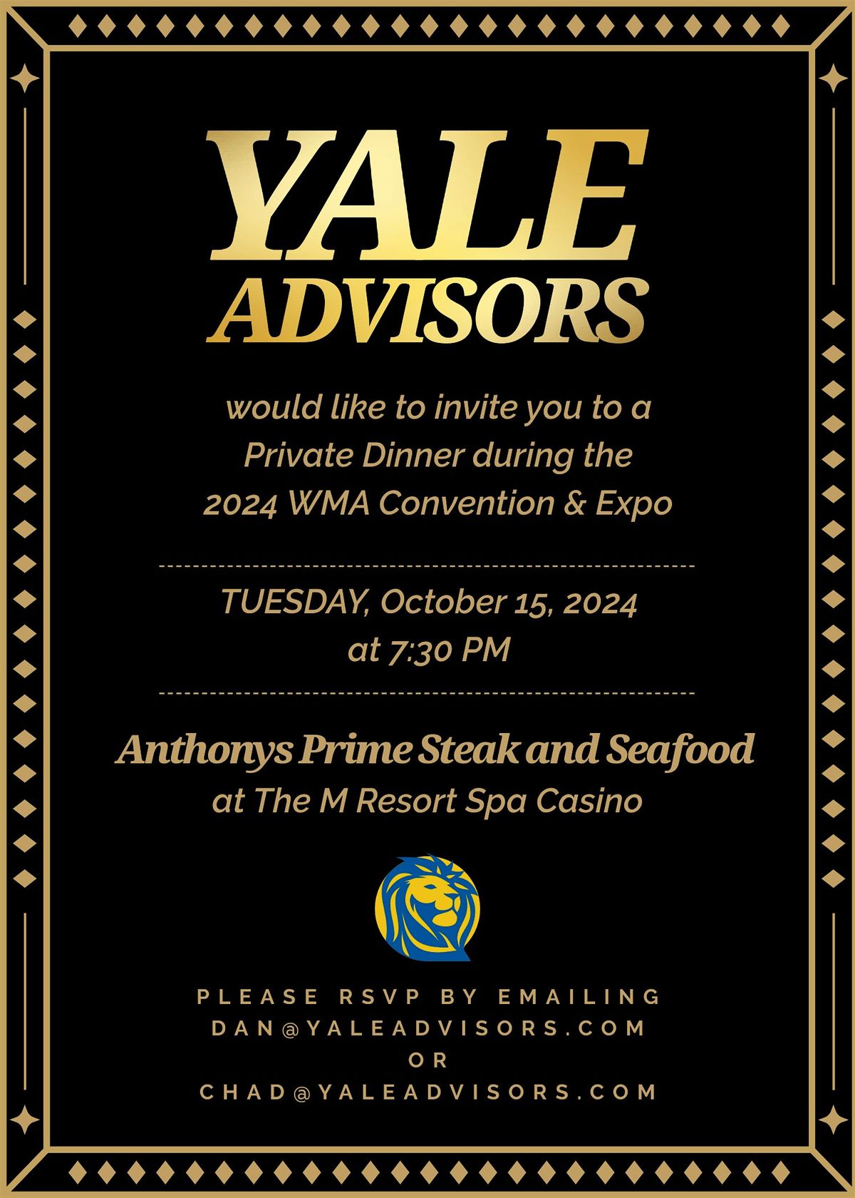 2024 WMA Conference, Yale Advisors Private Dinner @ Anthonys Prime