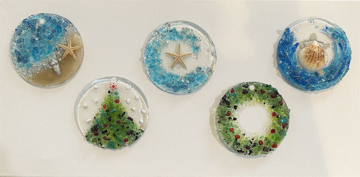 Christmas in July Crushed Glass Resin Ornaments Paint Sip Art Class Canton