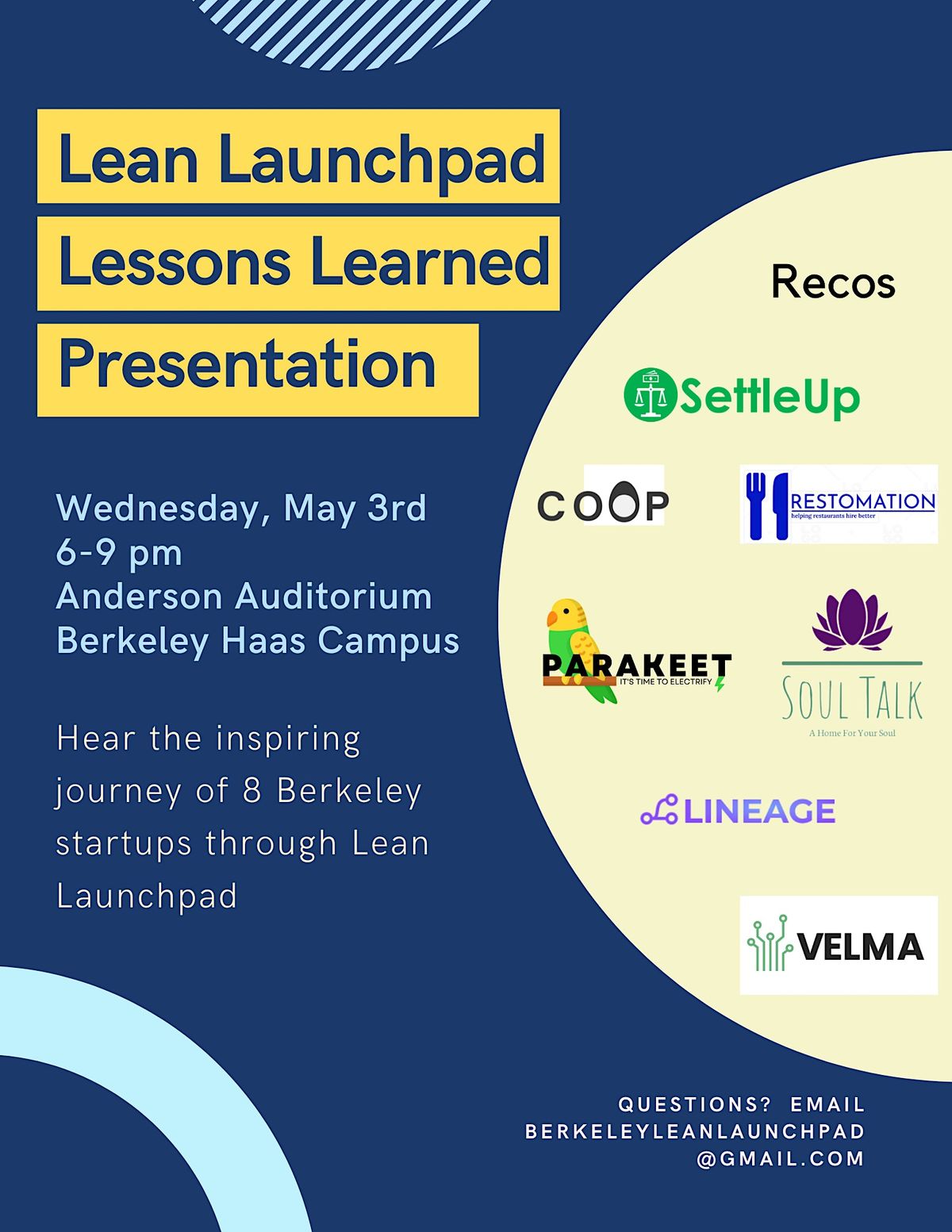 Lean Launchpad Lessons Learned Presentation, Anderson Auditorium, Haas ...