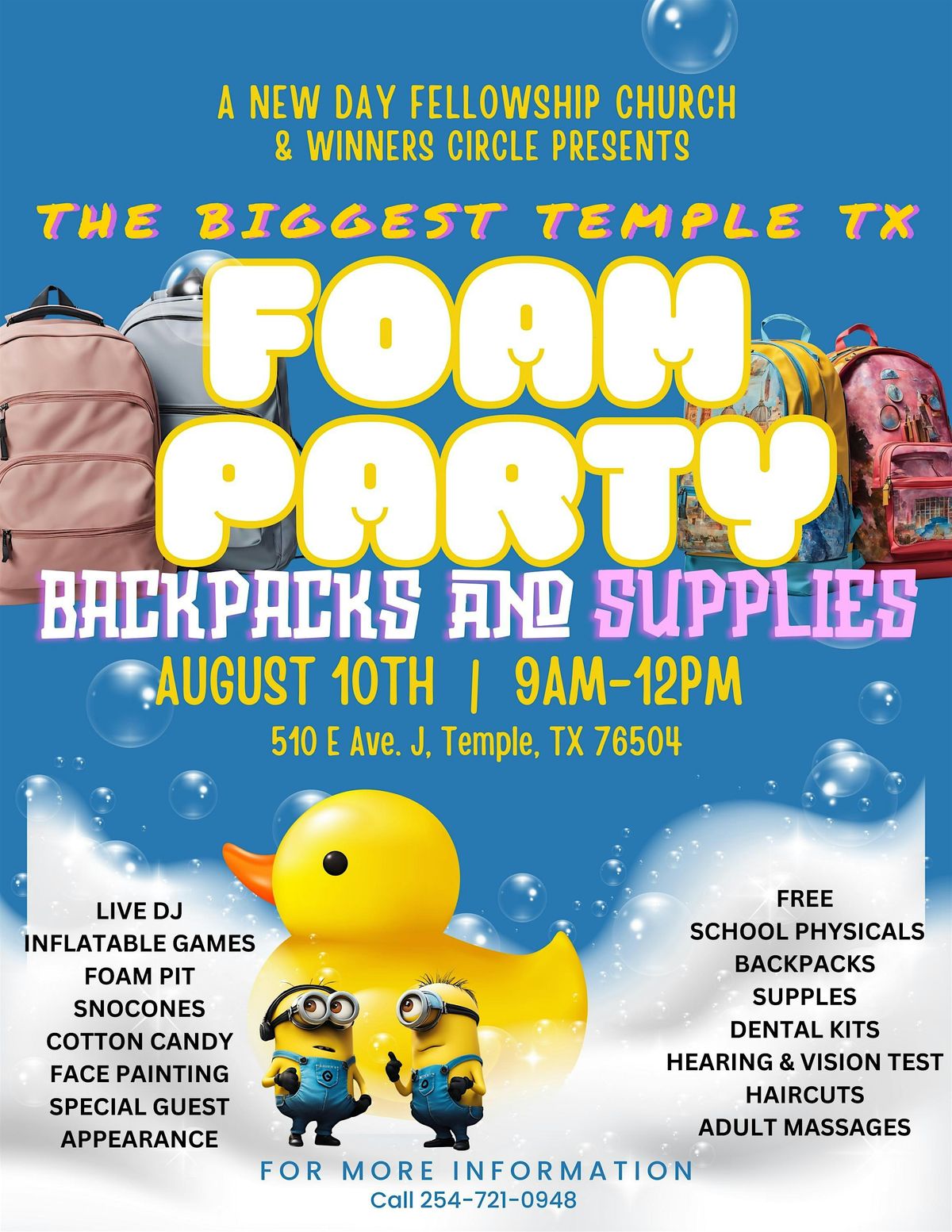 The Biggest Central TX Foam Party - Backpacks and Supplies Extravaganza!