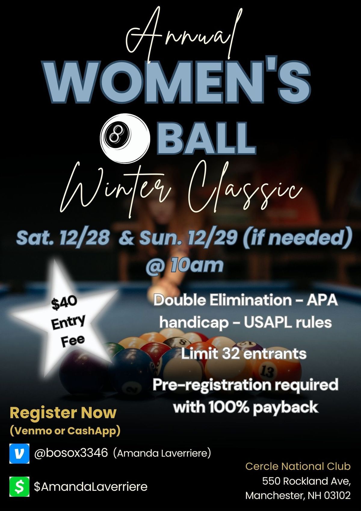 2nd Annual ladies \ud83c\udfb1 8 ball tournament 