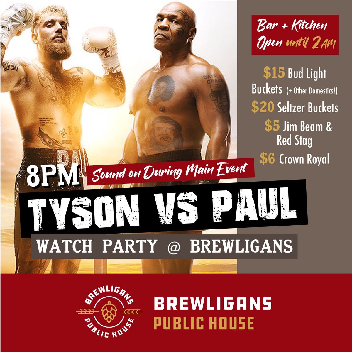 Tyson VS Paul Watch Party at Brewligans Public House!