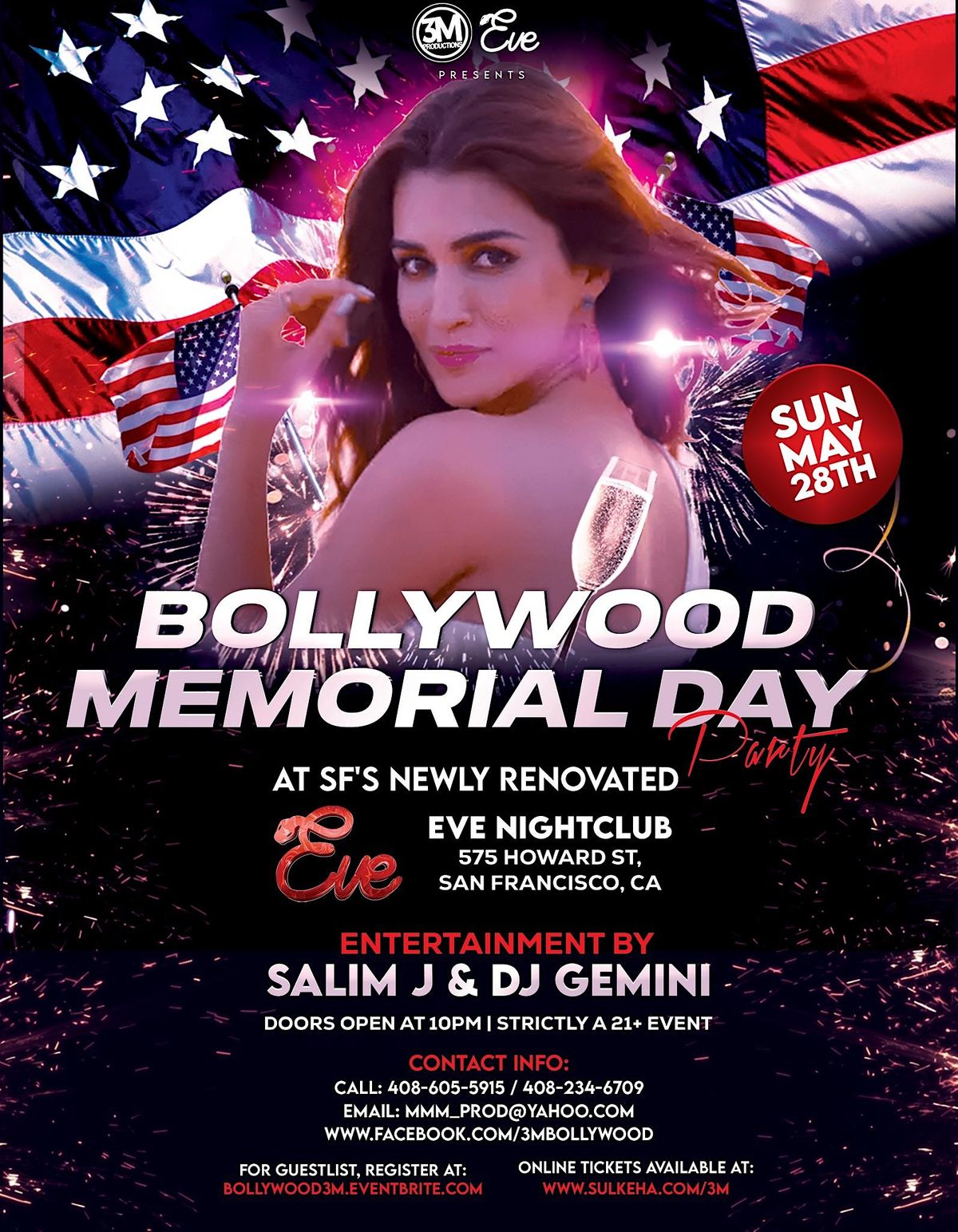 Bollywood Memorial Day Bash - Sunday May 28 @ EVE in SF
