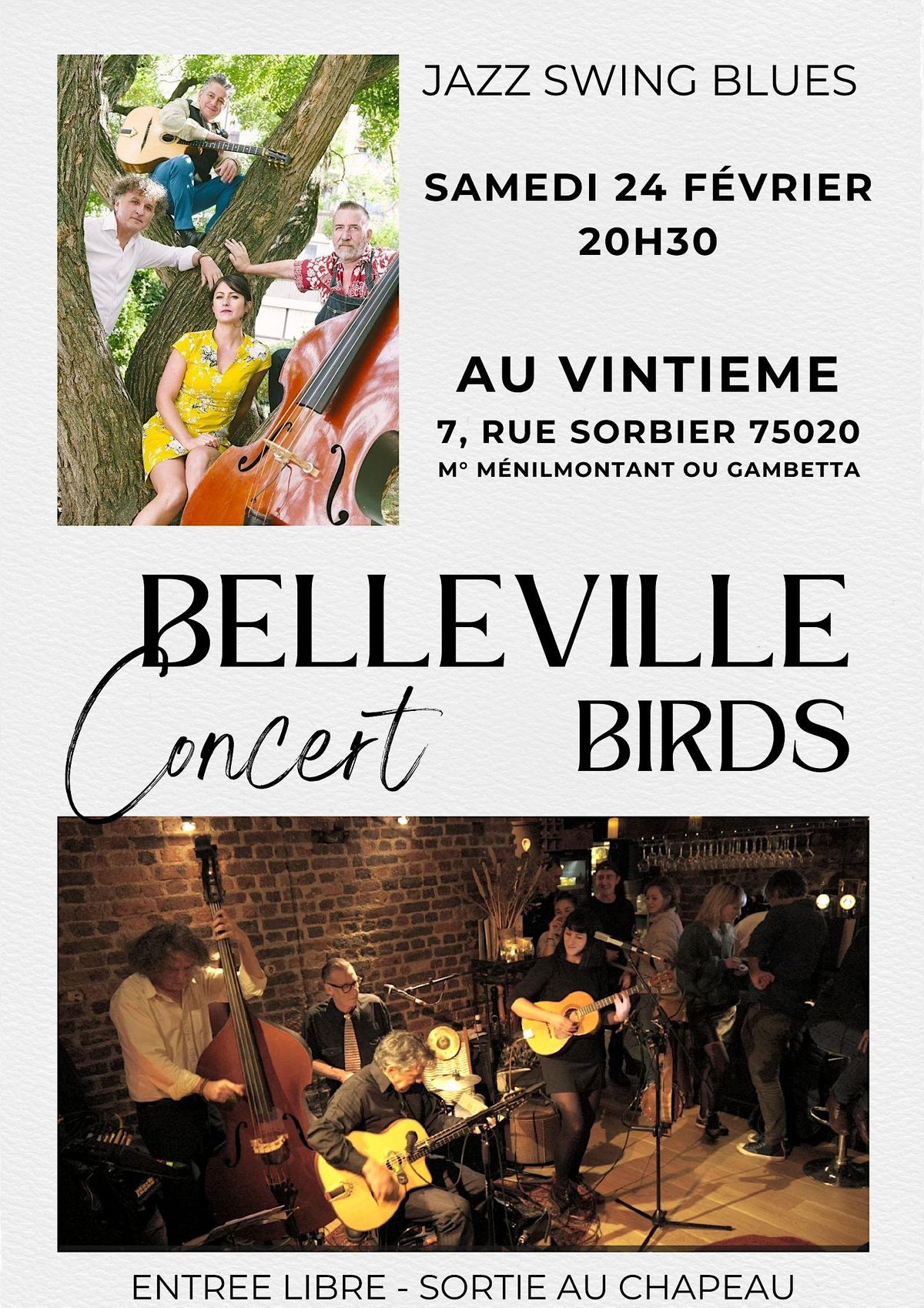 [JAZZ SWING] Belleville Birds en concert au Vintieme (M\u00e9nilmontant)