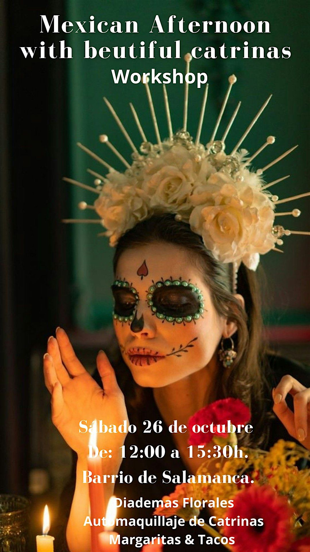 Taller de diademas florales y maquillaje de Catrinas.