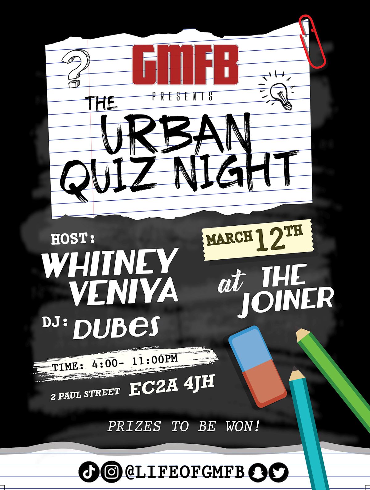 GMFBs Urban Quiz Night, The Joiner on Worship, London, 12 March 2023