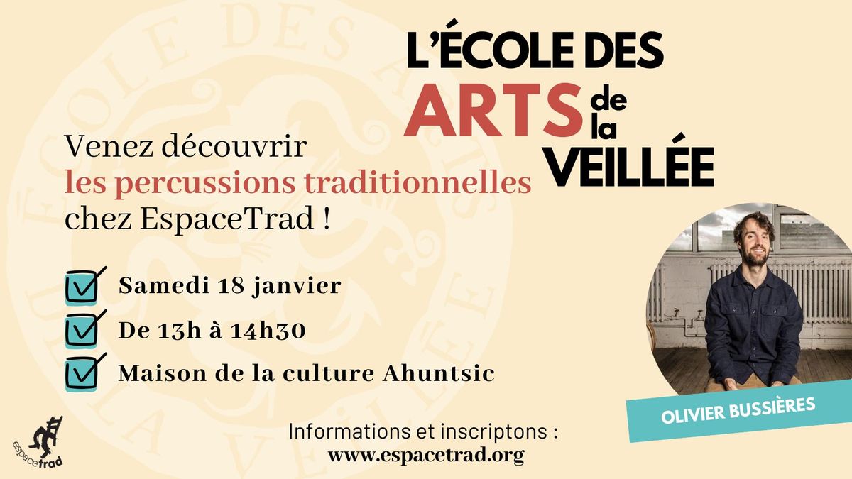 Atelier de d\u00e9couverte : percussions traditionnelles qu\u00e9b\u00e9coises