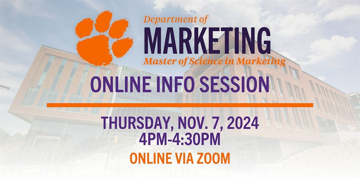 Clemson MS in Marketing Interactive Online Info Session - Nov. 7