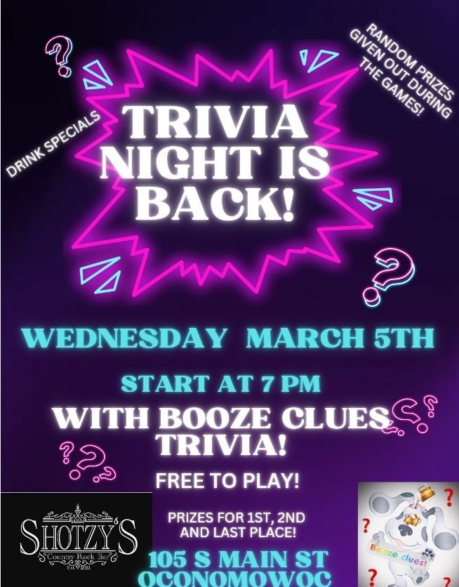 Trivia Night at Shotzy's 