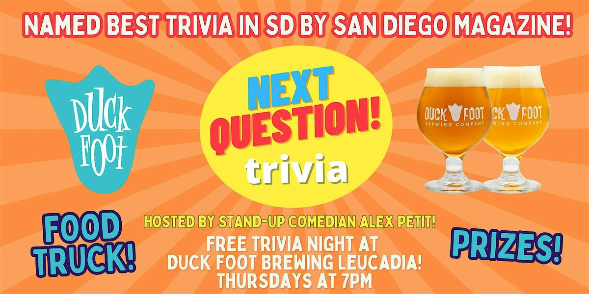 Free Trivia Night at Duck Foot Brewing Leucadia! Every Thursday at 7PM!