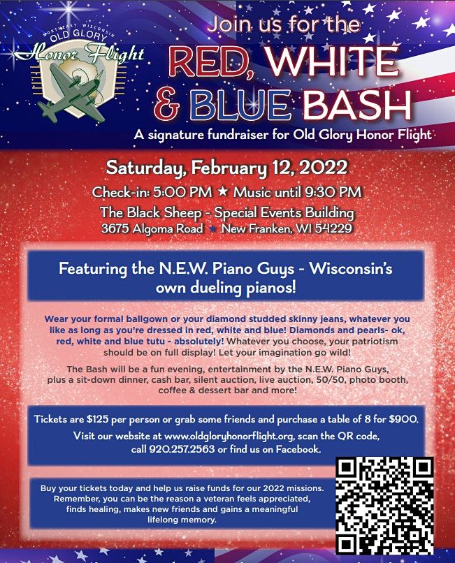 Honor Flight Schedule 2022 Red, White & Blue Bash-A Signature Fundraiser For Old Glory Honor Flight,  Black Sheep Event Building, New Franken, 12 February 2022