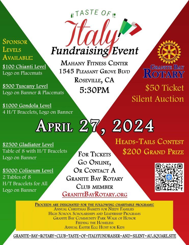 A Taste of Italy Fundraiser and Silent Auction by Rotary Club of Granite Bay