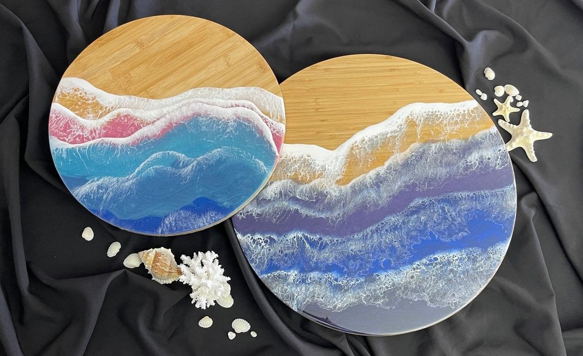 Paint Sip Resin Lazy Susan Serving Board