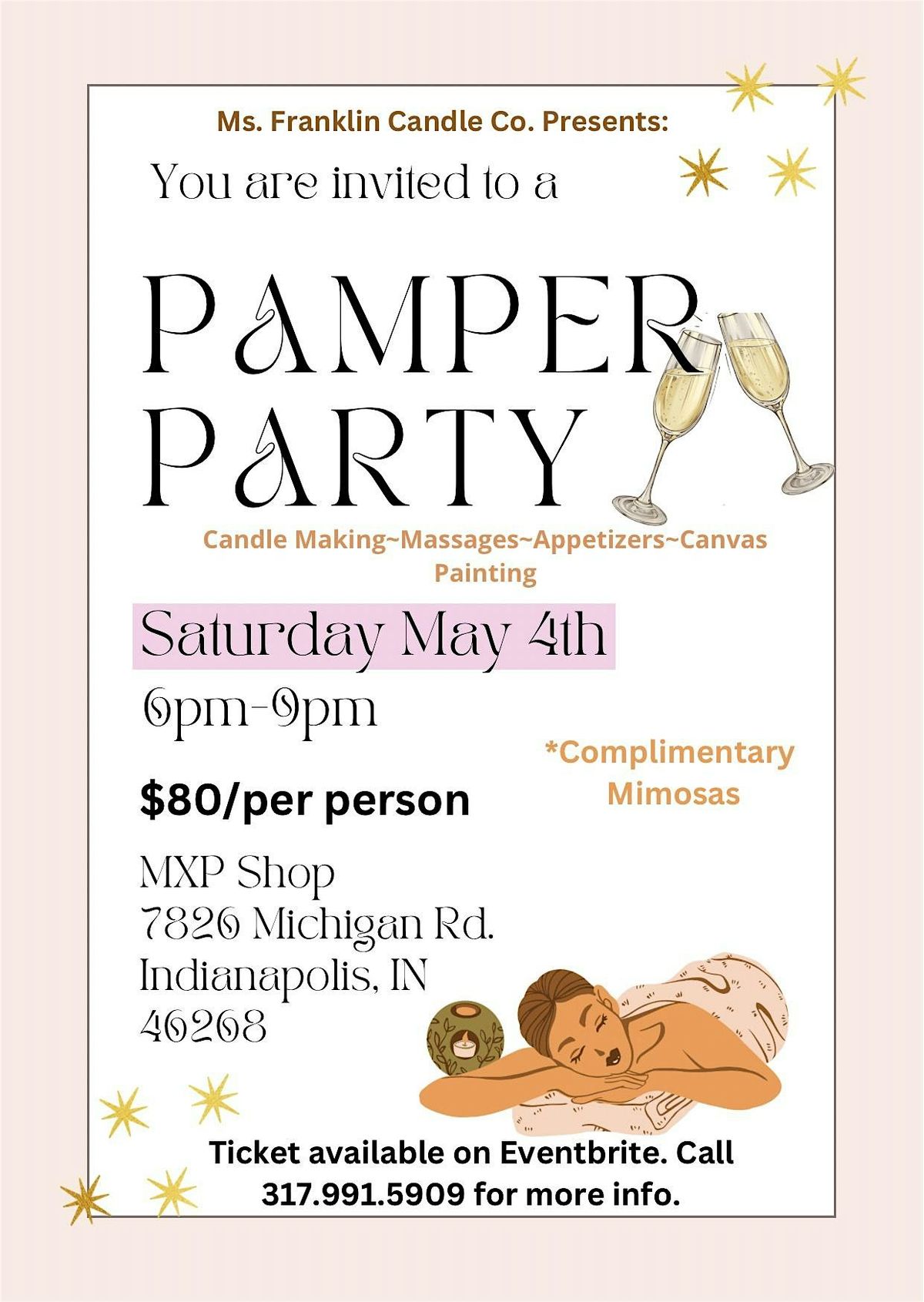 Pamper Party Candle Making, Massages, Appetizers, Canvas Painting