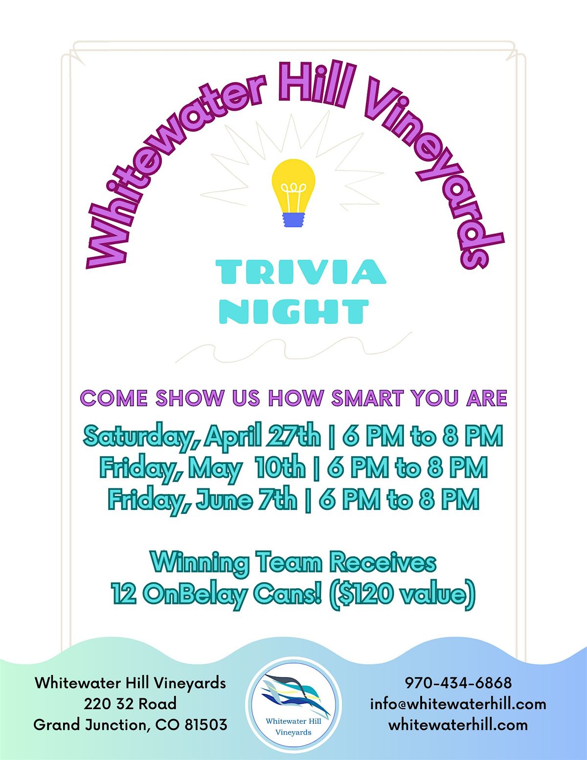 May Trivia @ Whitewater Hill Vineyards