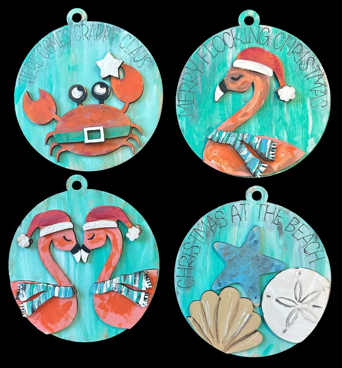 Set of 4 3D Coastal Christmas Ornaments