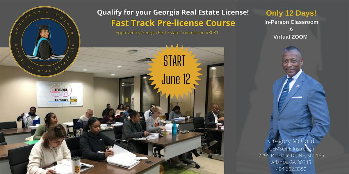 REAL ESTATE PRE-LICENSE "FAST TRACK" ONLY 12 DAYS, LIVE IN-PERSON & ZOOM