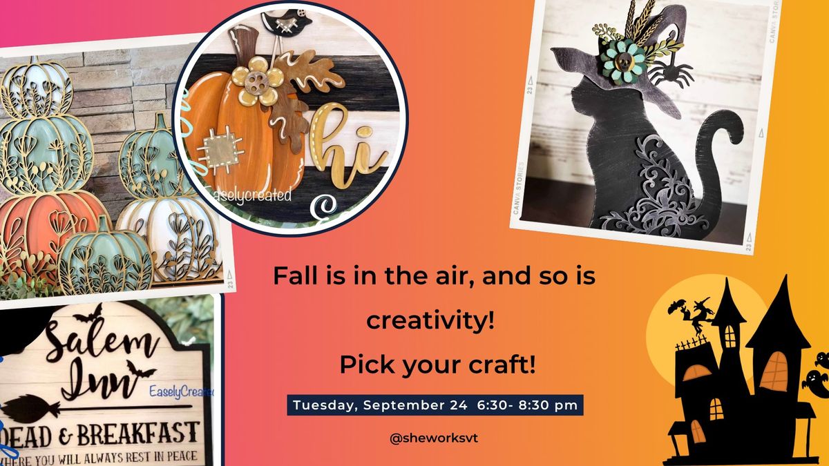 Craft Night at She Works: Fall & Halloween Edition! \ud83c\udf42\ud83c\udf83 w\/ Kara Talcott Janaro