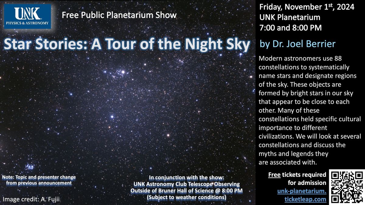 UNK Public Planetarium Show: "Star Stories: A Tour of the Night Sky"