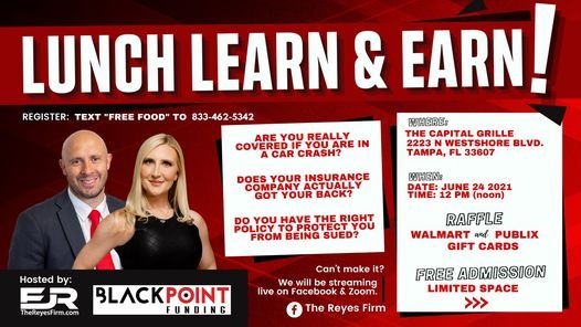 LUNCH LEARN & EARN! (REGISTER NOW: TEXT "FREE FOOD" TO 833-462-5342)