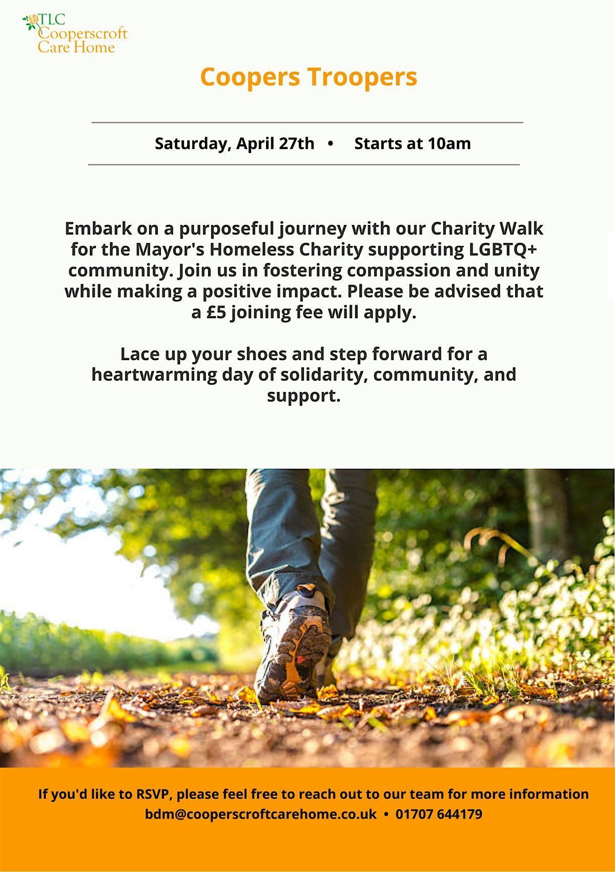 Coopers Troopers 3k walk for LGBTQ+ homeless charity, all proceeds go to the charity