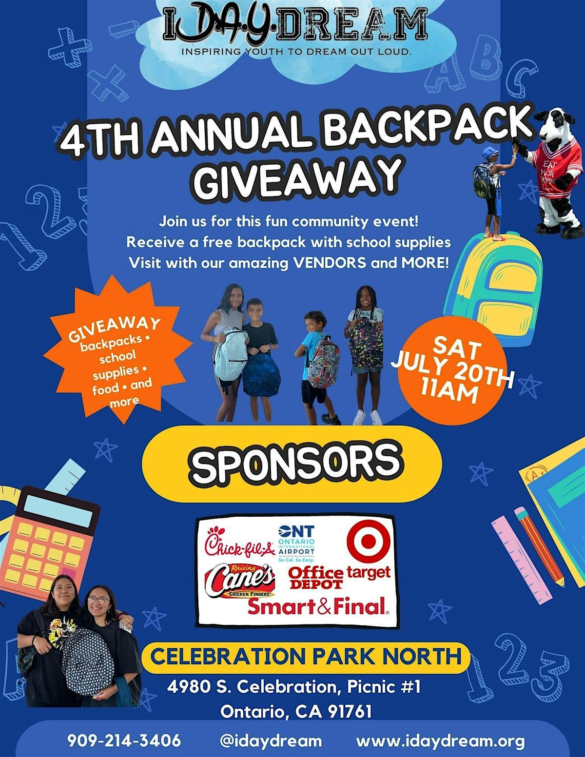 4th ANNUAL - iD.A.Y.dream Backpack and School Supplies Giveaway