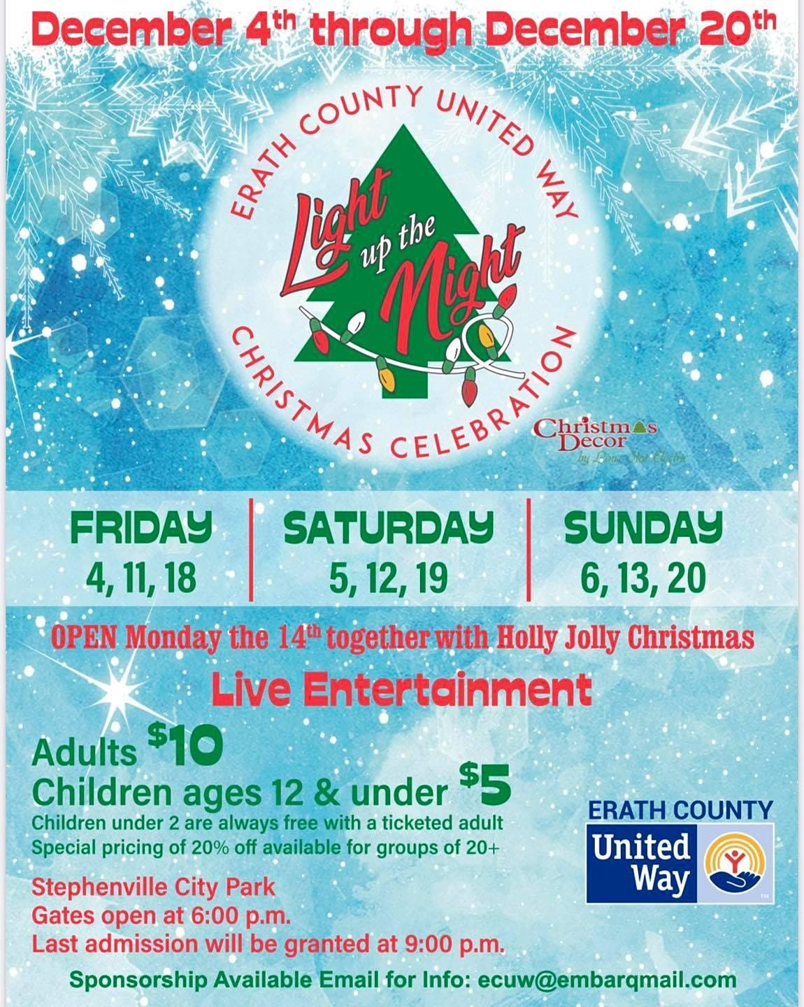 Holly Jolly Christmas Stephenville 2022 Light Up The Night By Ecuw 2021, Stephenville City Park, 3 December To 19  December