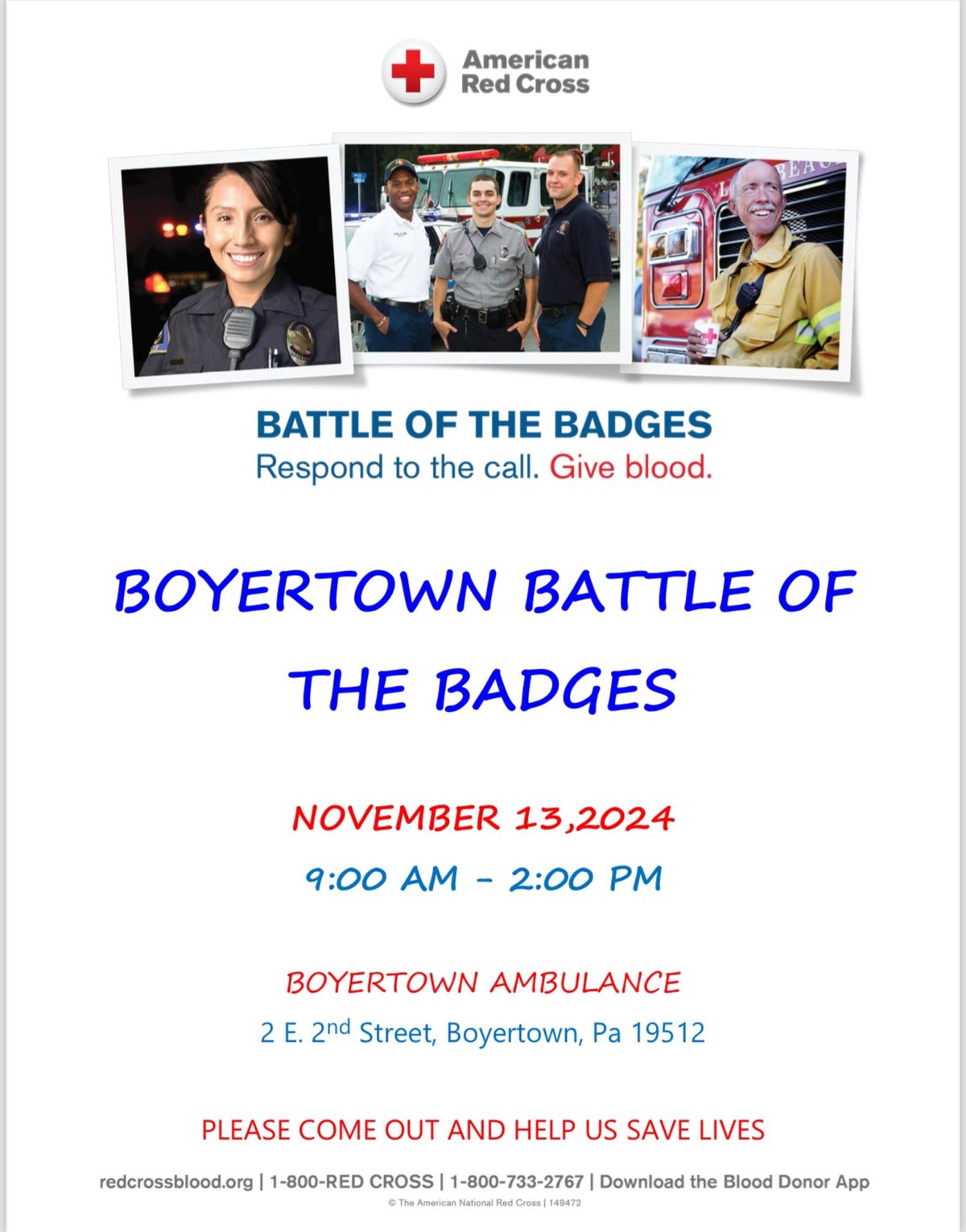 Boyertown Blood Drive \u201cBattle of the Badges\u201d